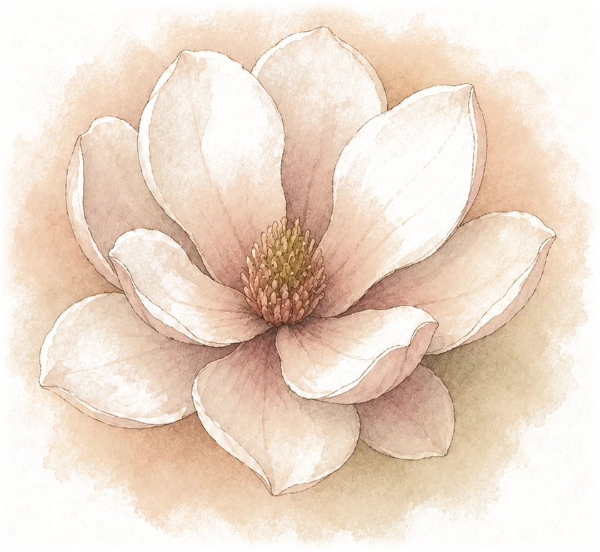 A watercolour magnolia — the week-fourteen flower, drawn at true size