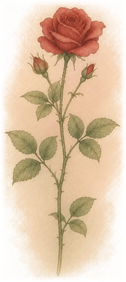 Long-stemmed rose, drawn at 51.2 centimetres
