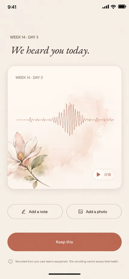 A heartbeat keepsake in Zohra — the waveform drawn as a quiet line